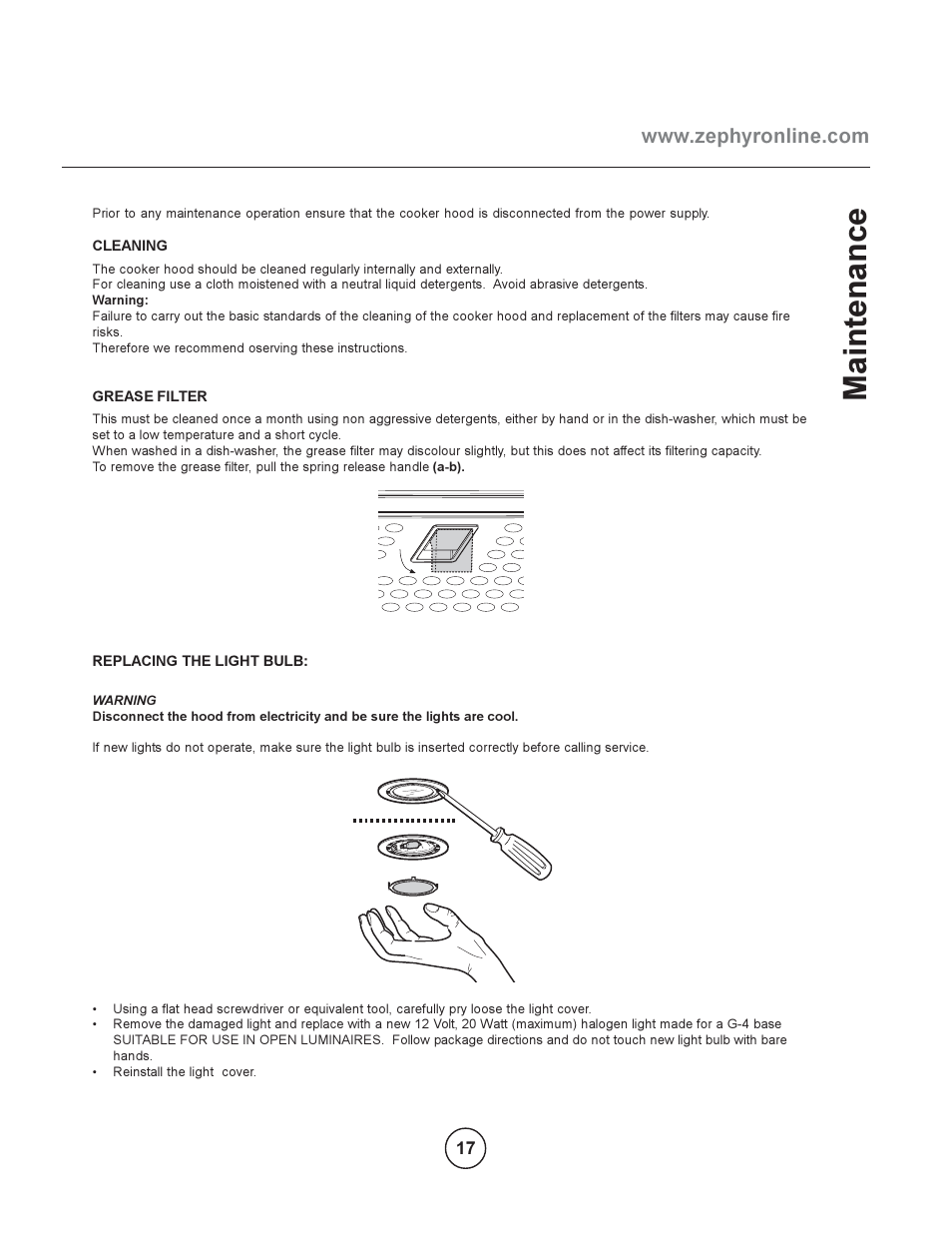 Maintenance | Zephyr EOT-E42ASX User Manual | Page 17 / 22