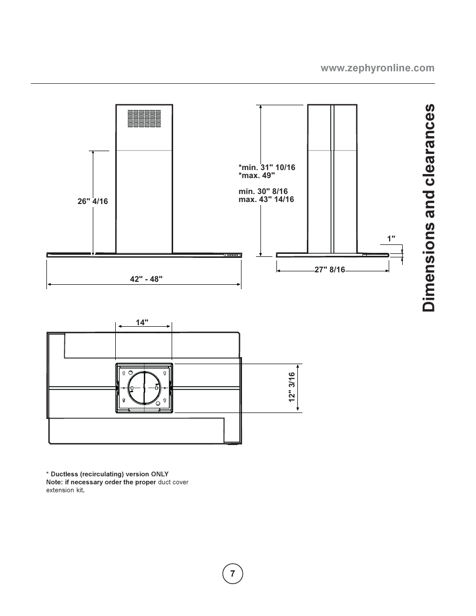 Dimensions and clearances | Zephyr EOT-E42ASX User Manual | Page 7 / 22