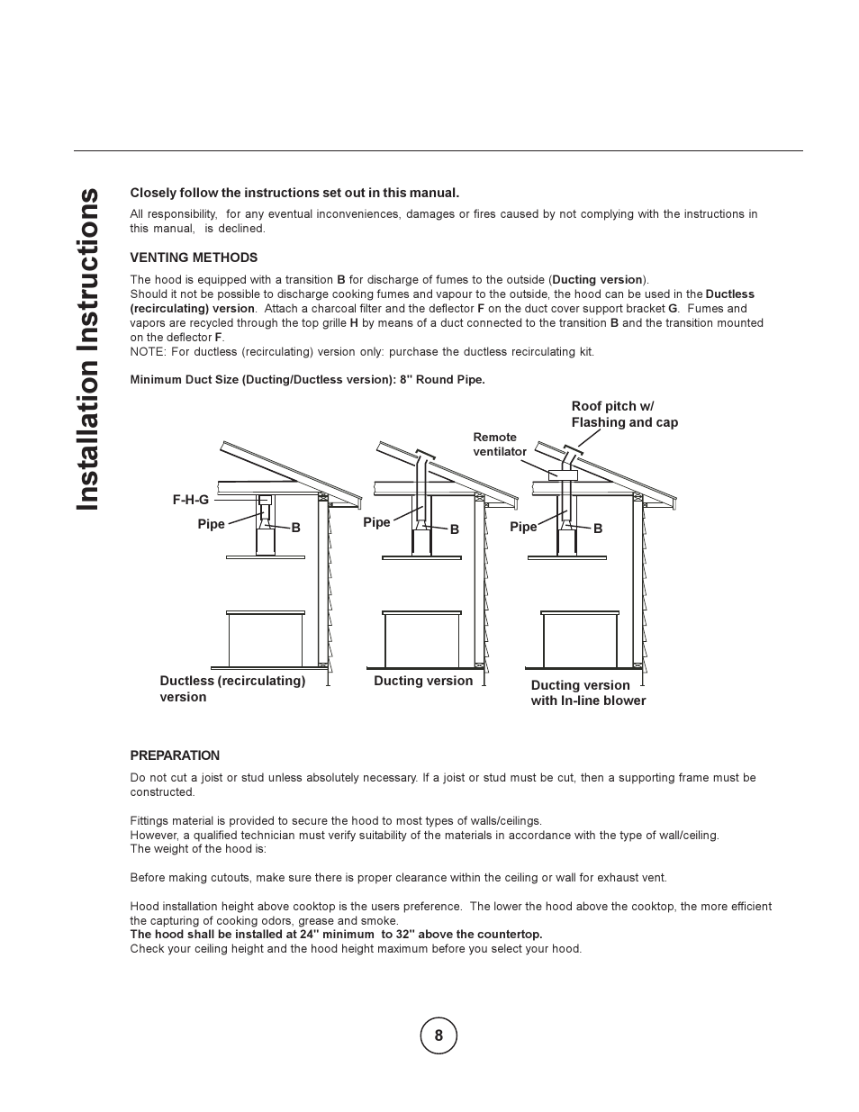 Inst allation instructions | Zephyr EOT-E42ASX User Manual | Page 8 / 22