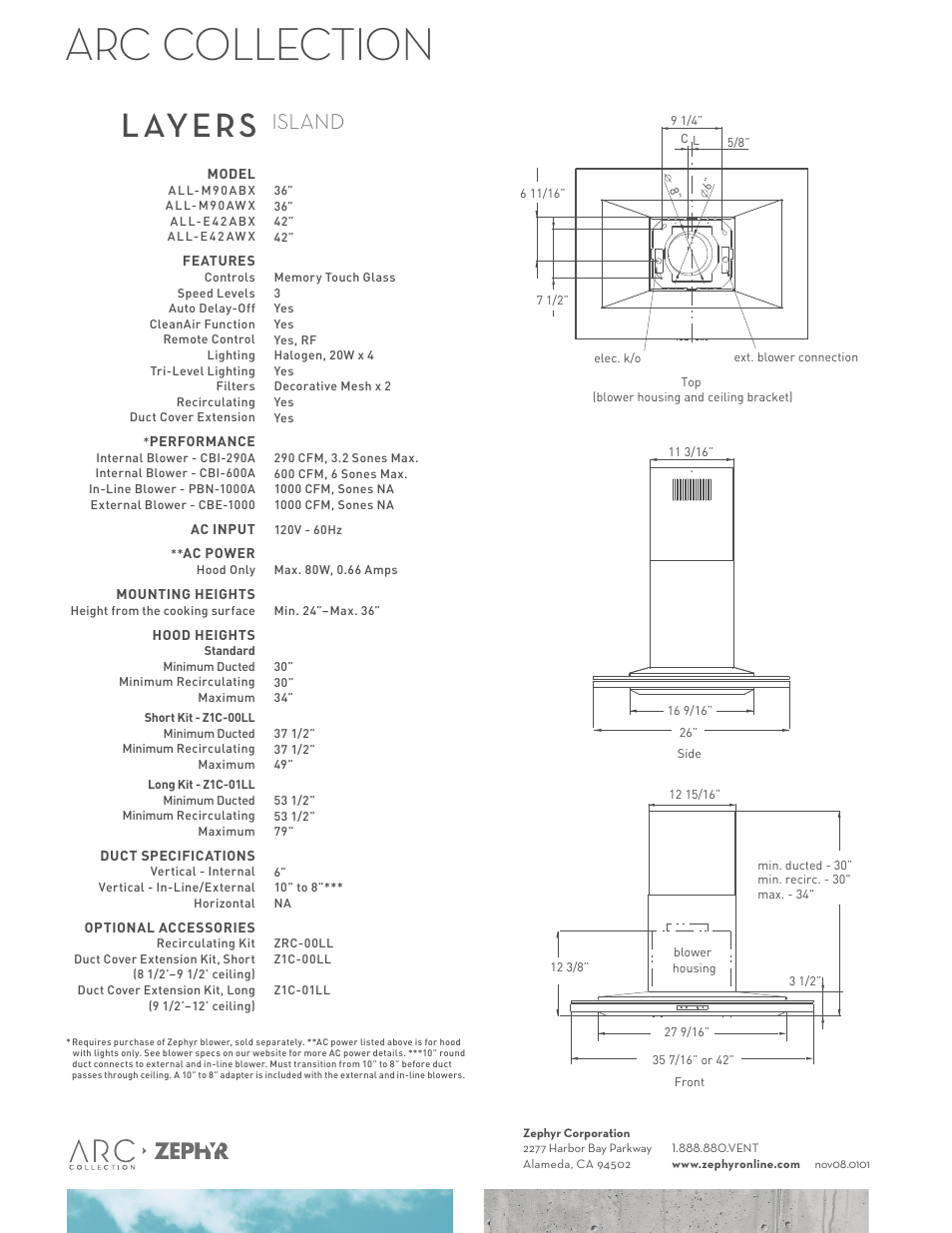 Arc collection, Layers, Island | Zephyr ALL-E42AW X User Manual | Page 2 / 2
