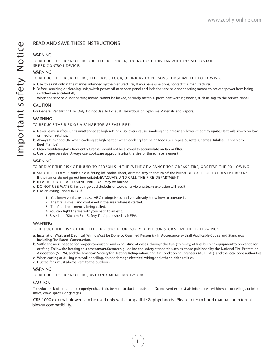 Zephyr CBE-1000 User Manual | Page 2 / 5