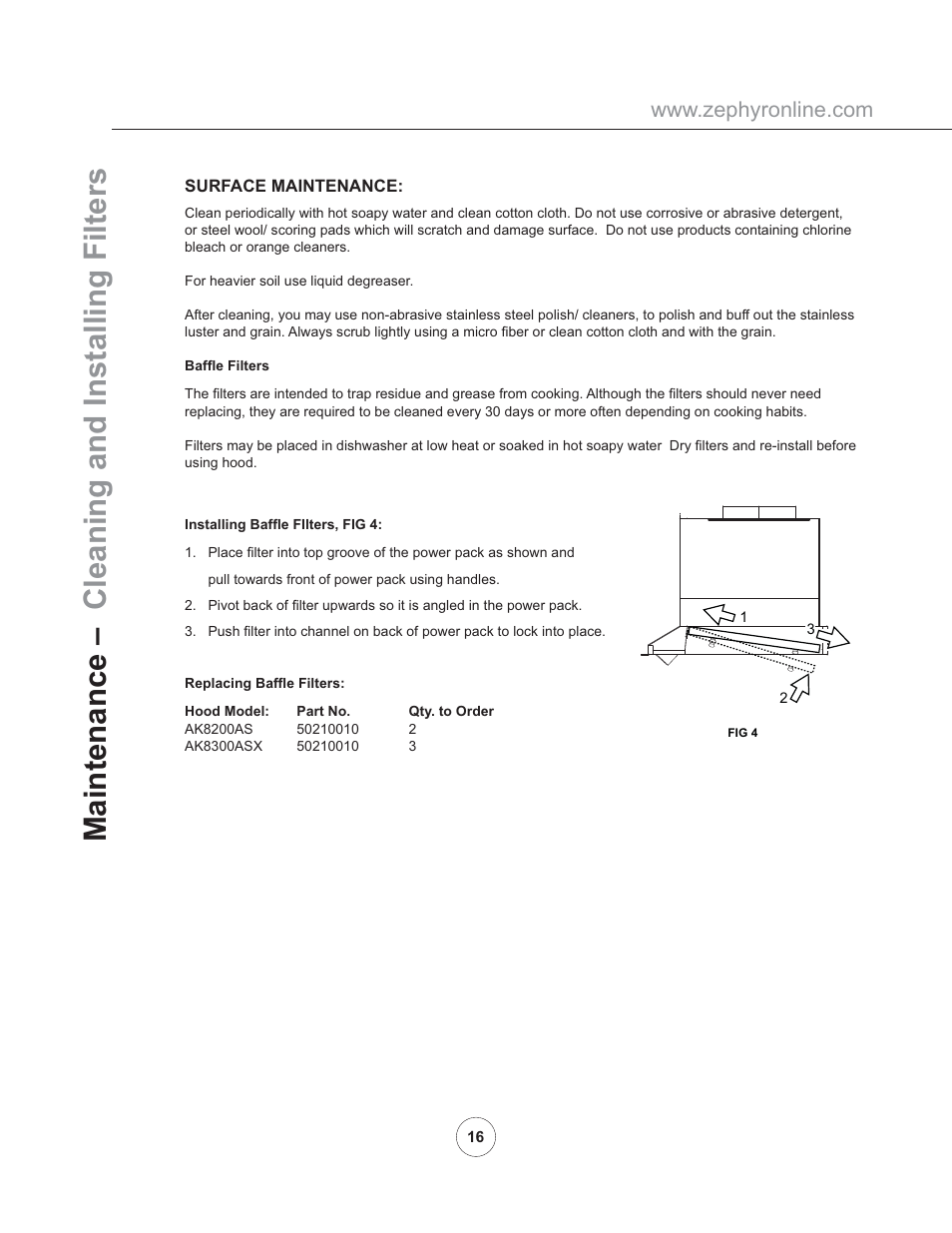 Maintenance – cleaning and installing filters | Zephyr AK8200AS User Manual | Page 18 / 22