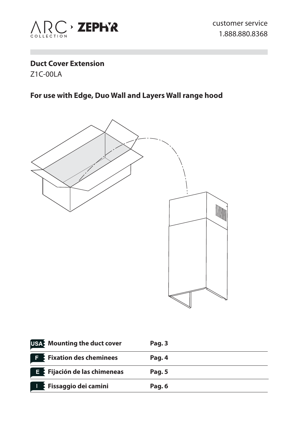 Zephyr Duct Cover Extension Z1C-00LA User Manual | 8 pages