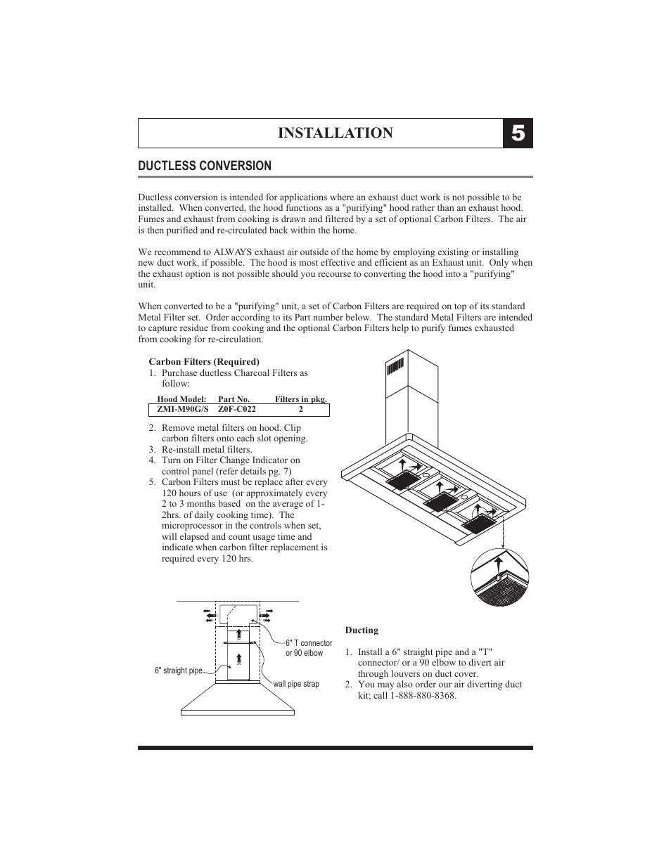 Installation, Ductless conversion | Zephyr ZMI-M90G User Manual | Page 8 / 15