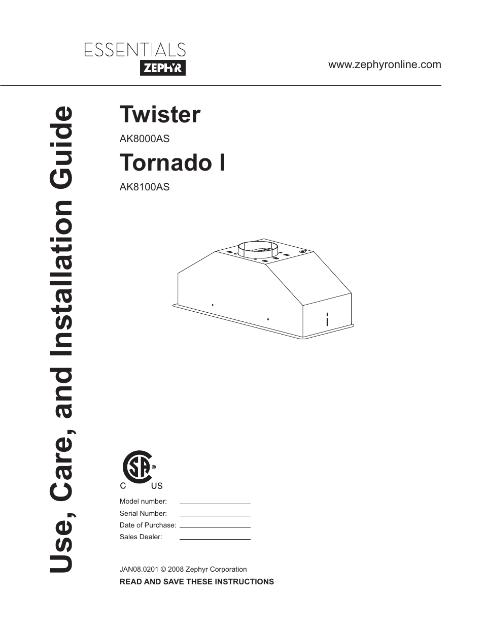 Zephyr AK8100AS User Manual | 19 pages