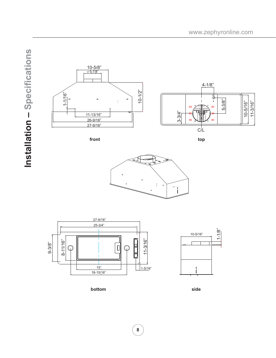 Installation – speciﬁ cations | Zephyr AK8100AS User Manual | Page 10 / 19