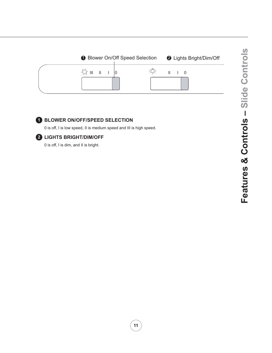 Features & controls – slide controls | Zephyr AK8100AS User Manual | Page 13 / 19