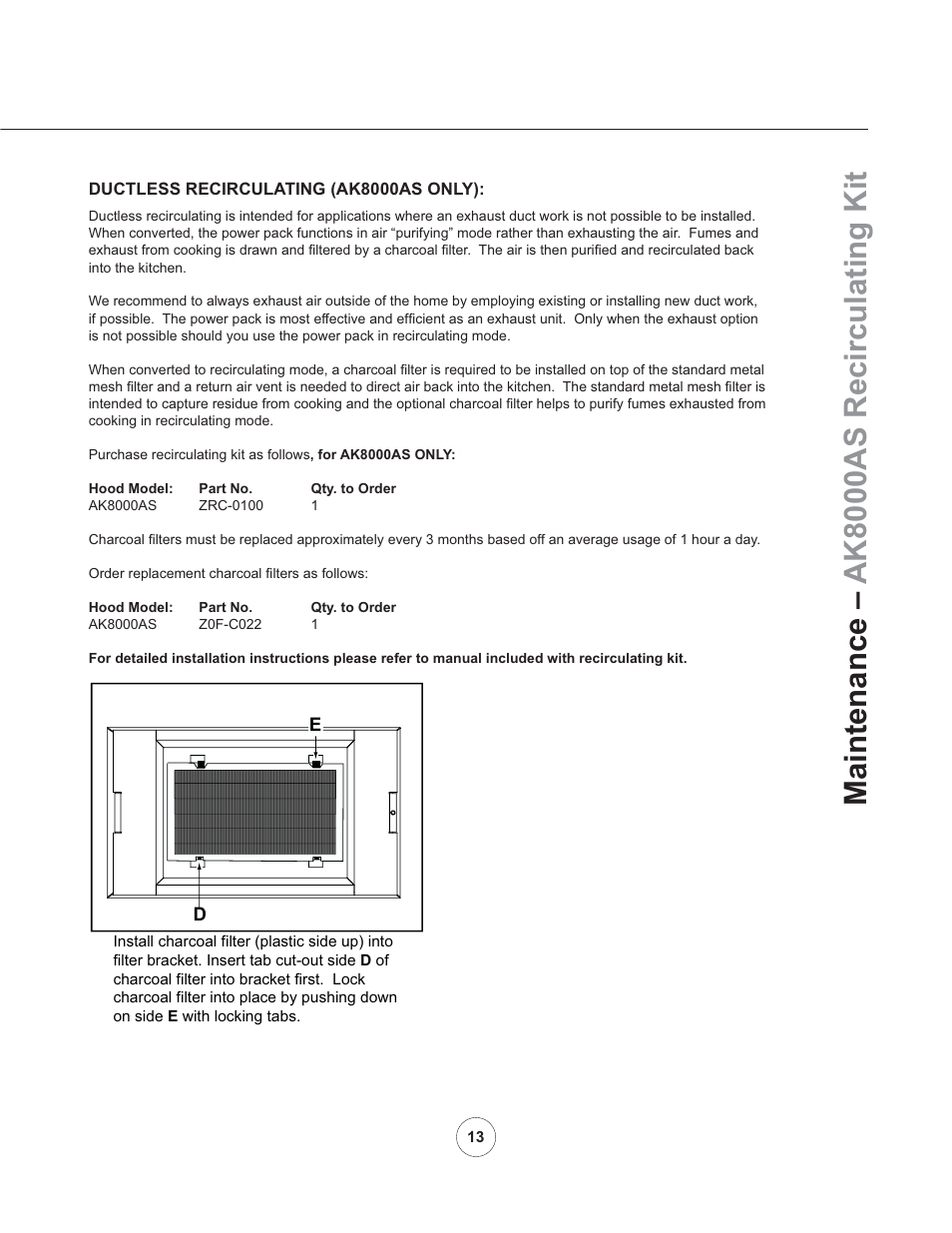 Maintenance – ak8000as recirculating kit | Zephyr AK8100AS User Manual | Page 15 / 19