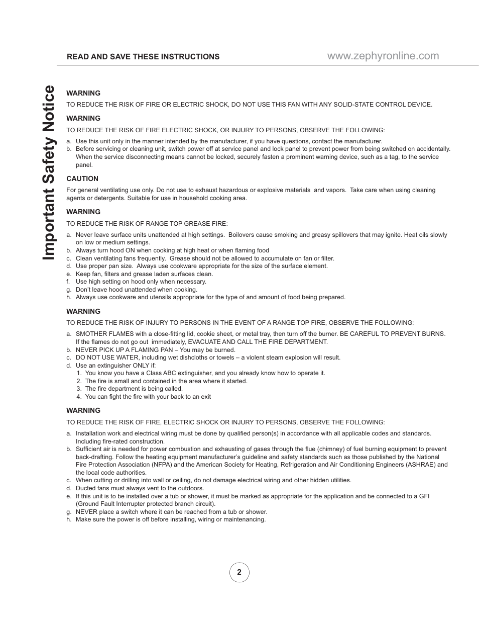 Important safety notice | Zephyr AK8100AS User Manual | Page 4 / 19