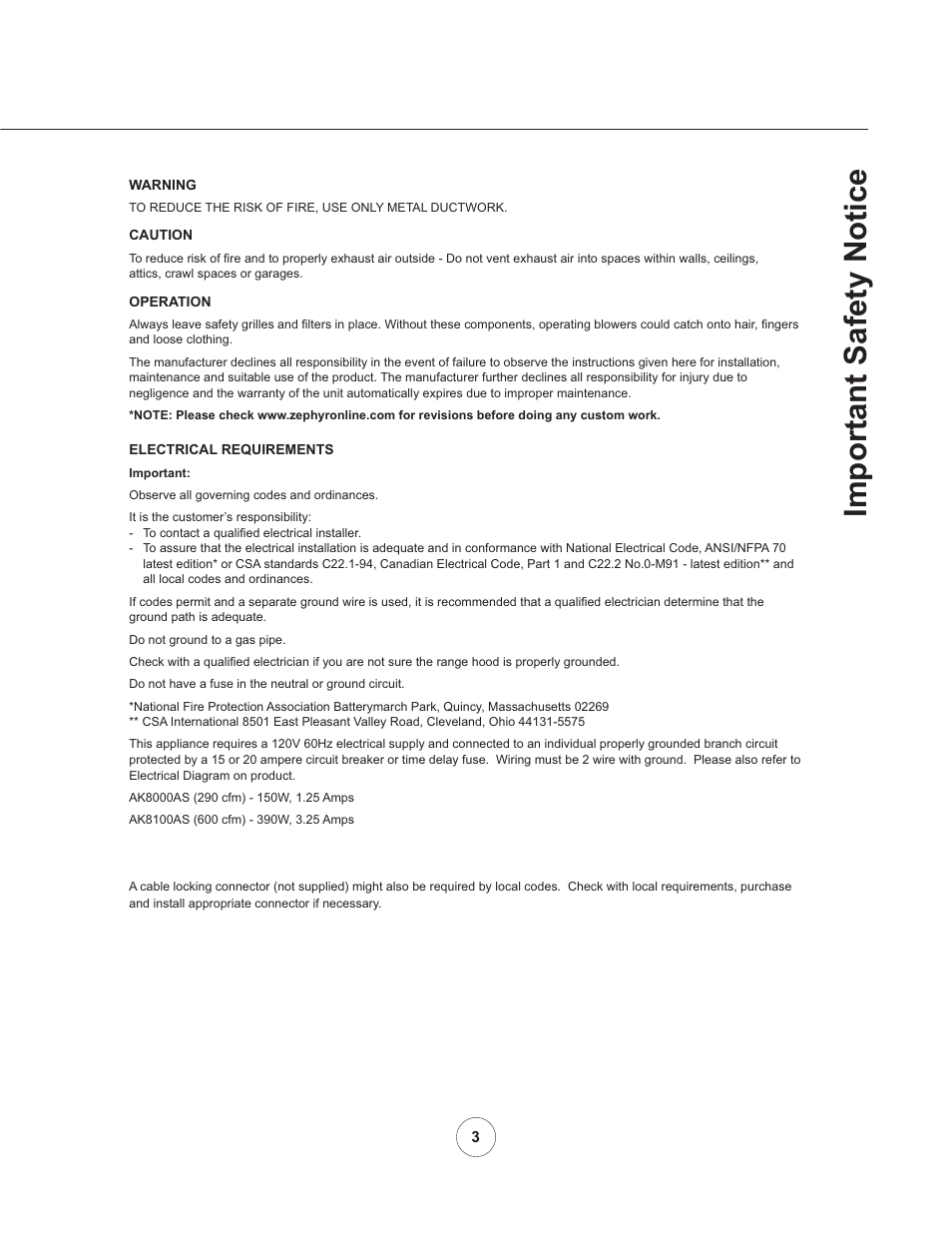 Important safety notice | Zephyr AK8100AS User Manual | Page 5 / 19
