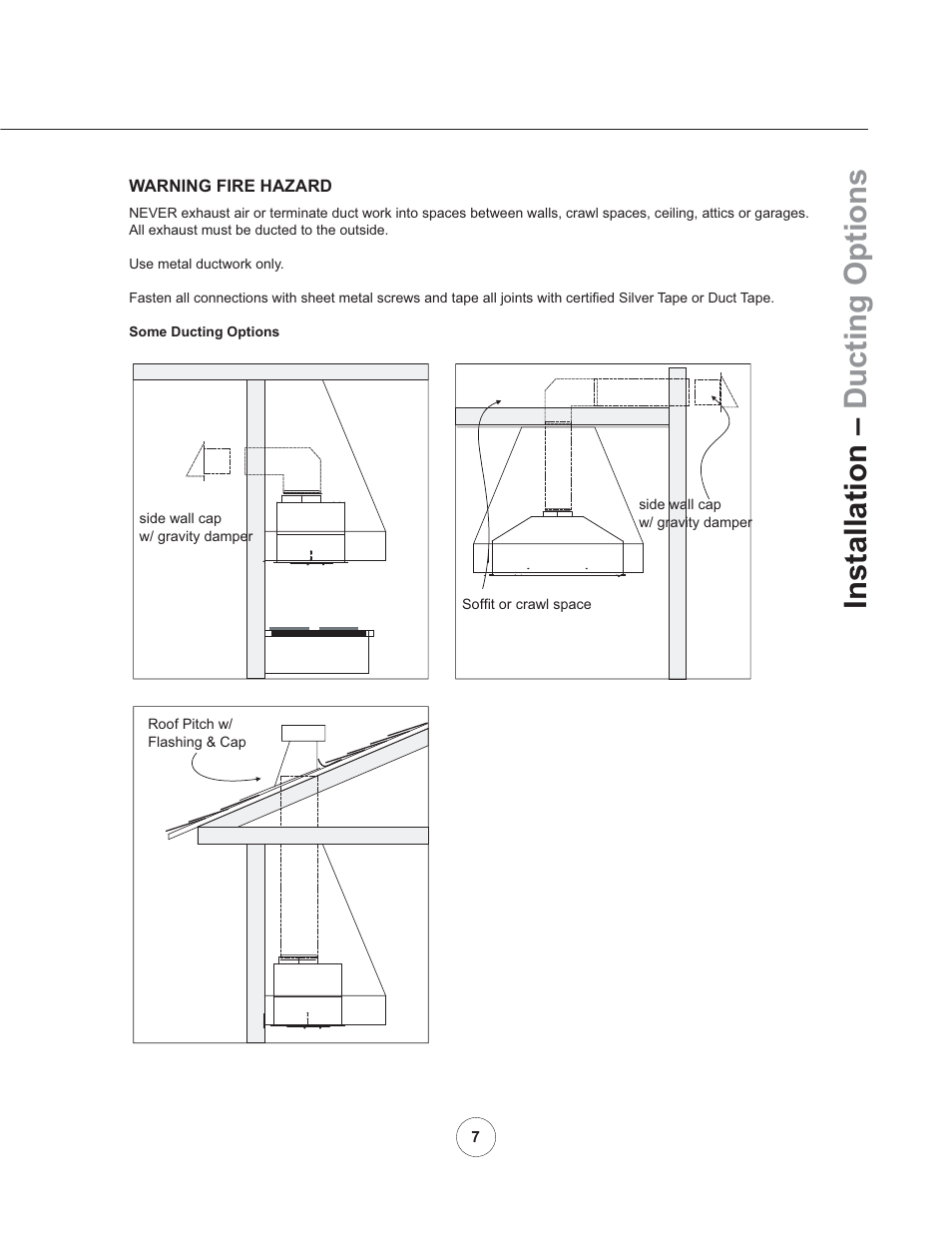 Installation – ducting options | Zephyr AK8100AS User Manual | Page 9 / 19