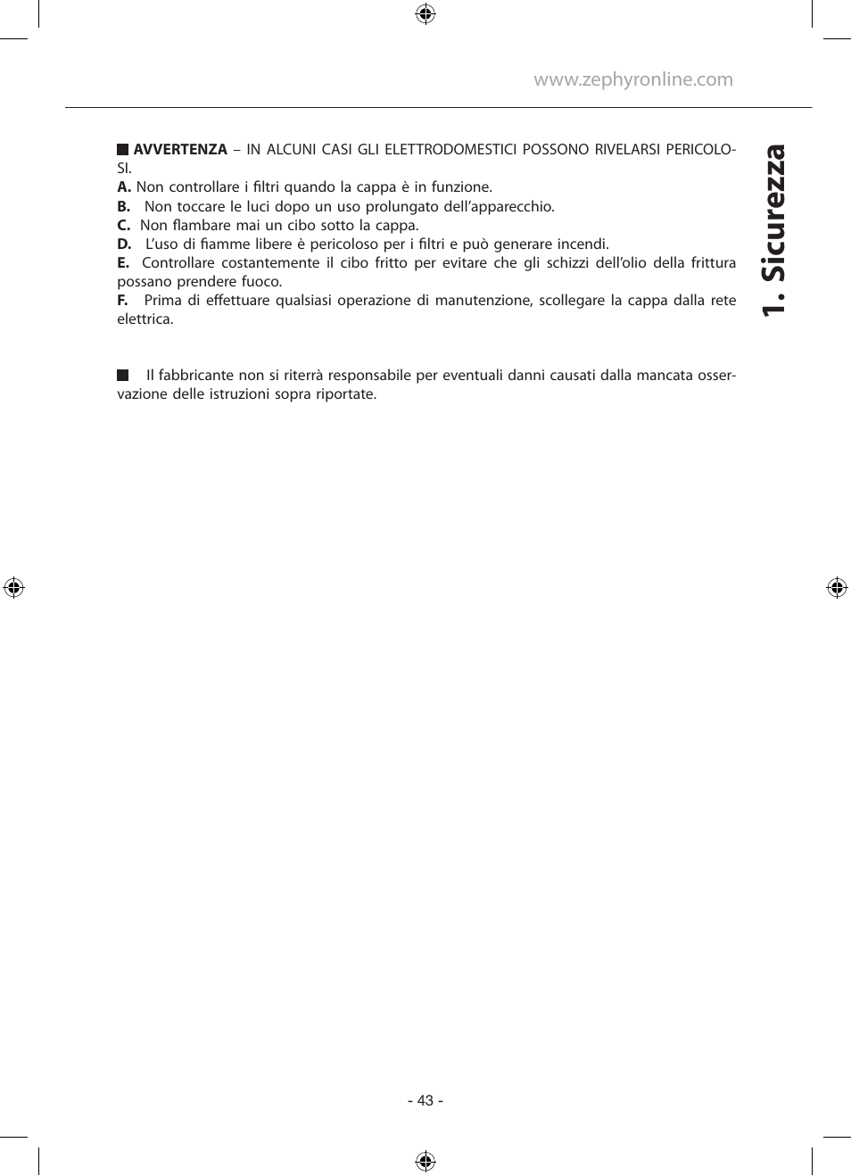 Sicur ezza | Zephyr GU5/MR16 User Manual | Page 43 / 52