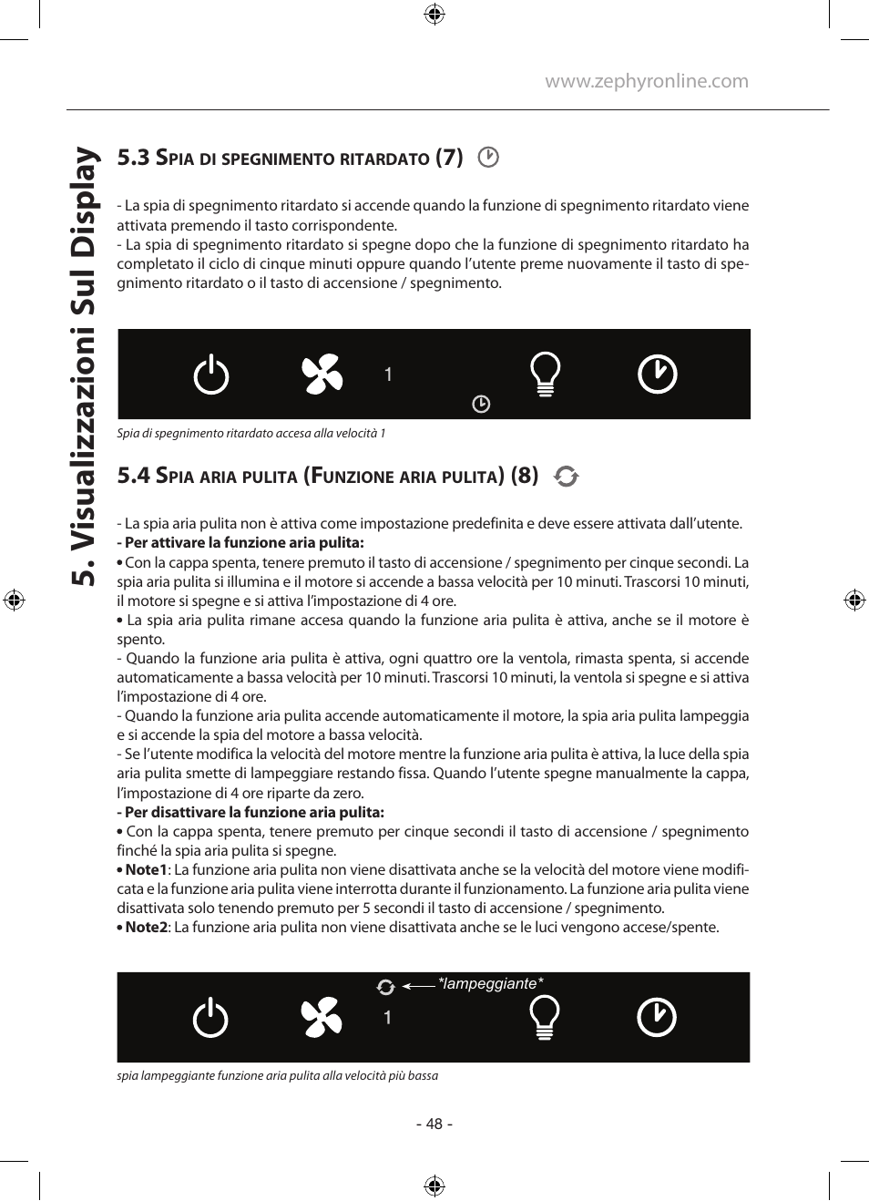 V isualizzazioni sul d ispla y | Zephyr GU5/MR16 User Manual | Page 48 / 52