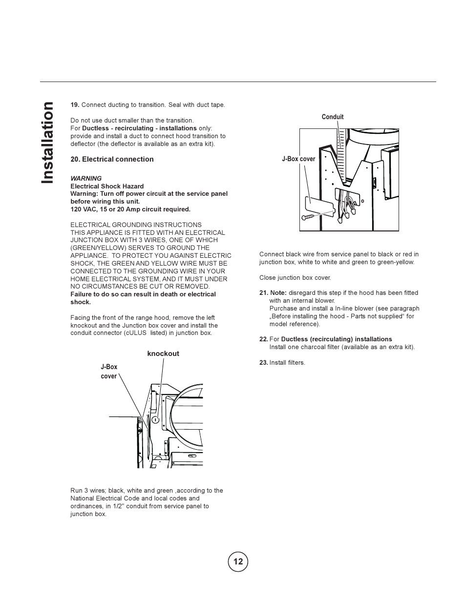 Inst allation | Zephyr EBO-E36ASX User Manual | Page 12 / 22
