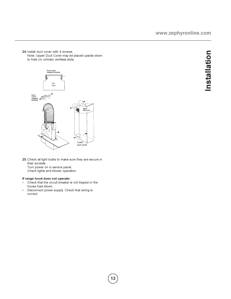 Inst allation | Zephyr EBO-E36ASX User Manual | Page 13 / 22