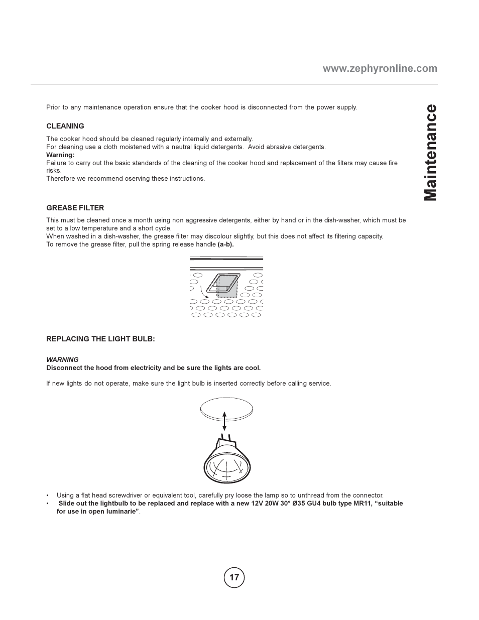 Maintenance | Zephyr EBO-E36ASX User Manual | Page 17 / 22