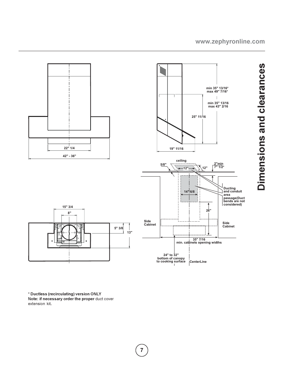Dimensions and clearances | Zephyr EBO-E36ASX User Manual | Page 7 / 22