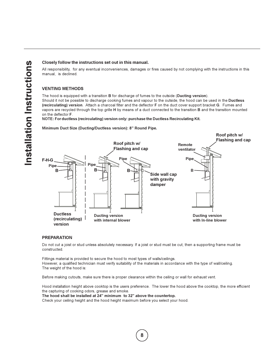 Inst allation instructions | Zephyr EBO-E36ASX User Manual | Page 8 / 22
