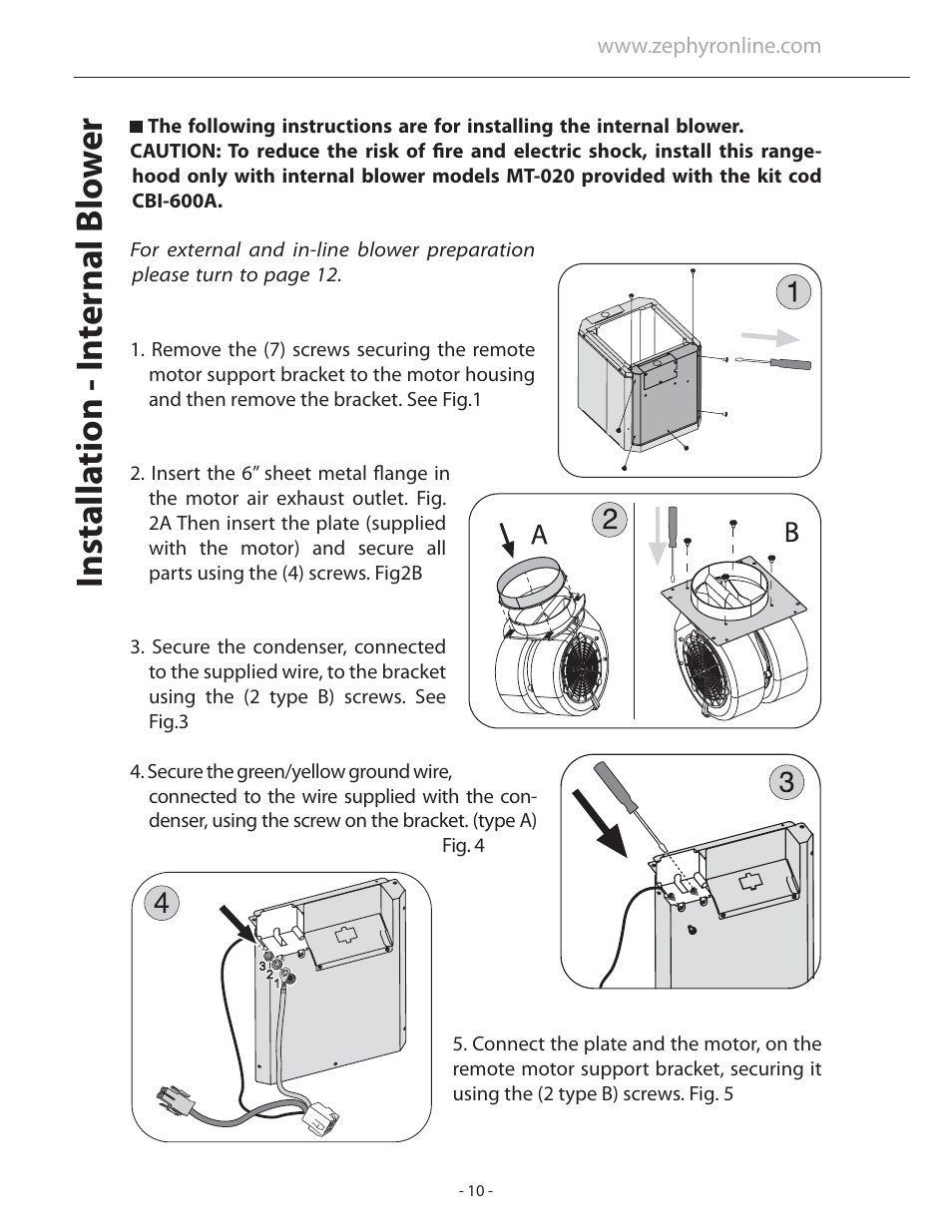 Installa tion - in ternal blo w e r | Zephyr ASL-E42ASX User Manual | Page 10 / 23