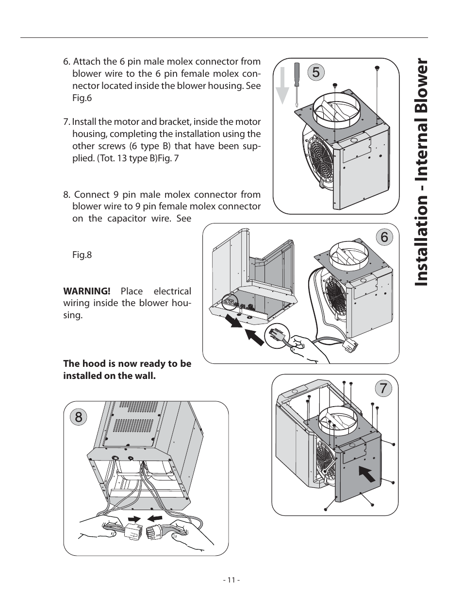 Installa tion - in ternal blo w e r | Zephyr ASL-E42ASX User Manual | Page 11 / 23