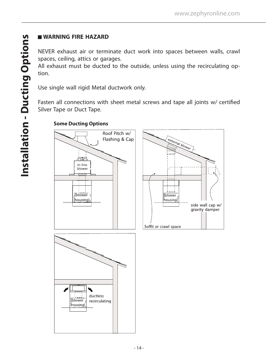 Installa tion - duc ting options | Zephyr ASL-E42ASX User Manual | Page 14 / 23