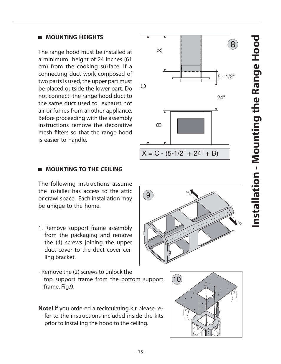 Installa tion - moun ting the r ange hood | Zephyr ASL-E42ASX User Manual | Page 15 / 23