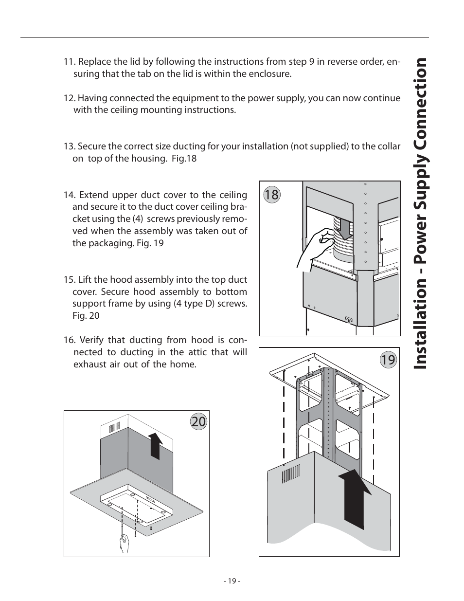 Installa tion - p o w er supply c onnec tion | Zephyr ASL-E42ASX User Manual | Page 19 / 23