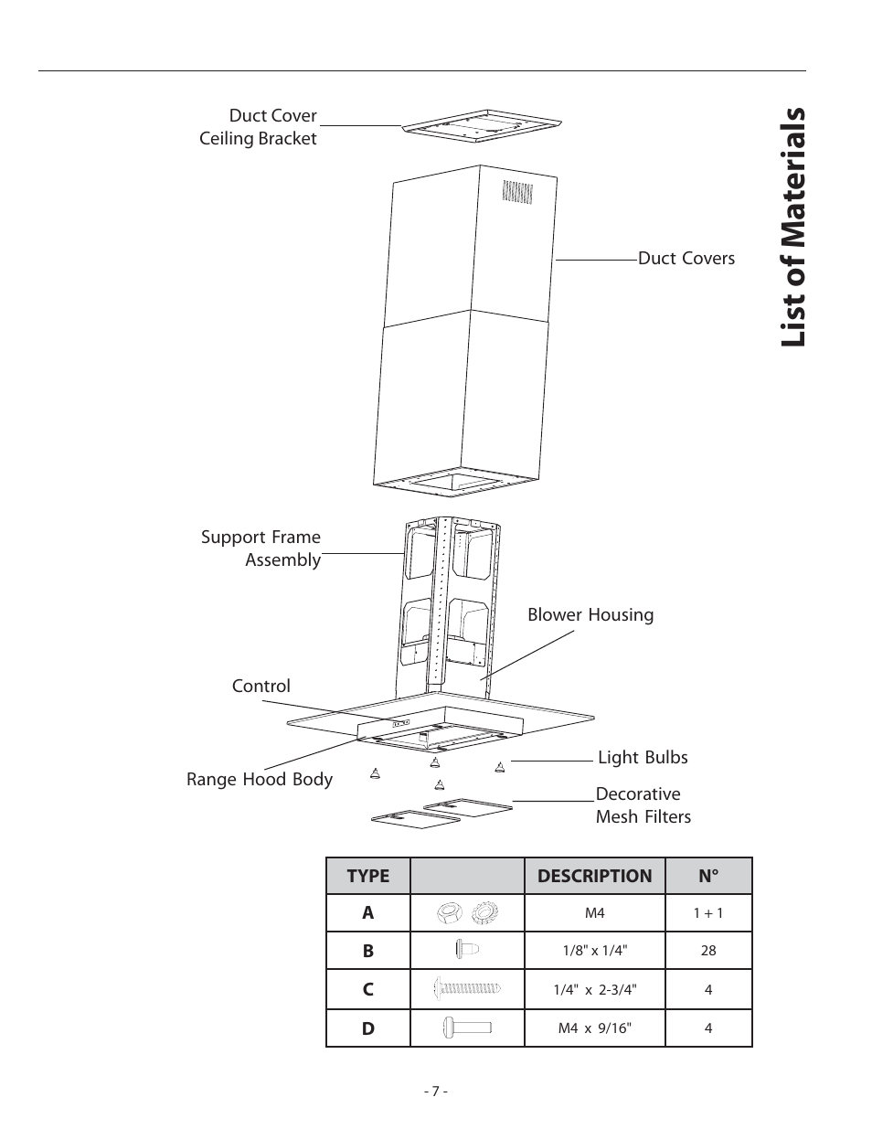 List of ma terials | Zephyr ASL-E42ASX User Manual | Page 7 / 23