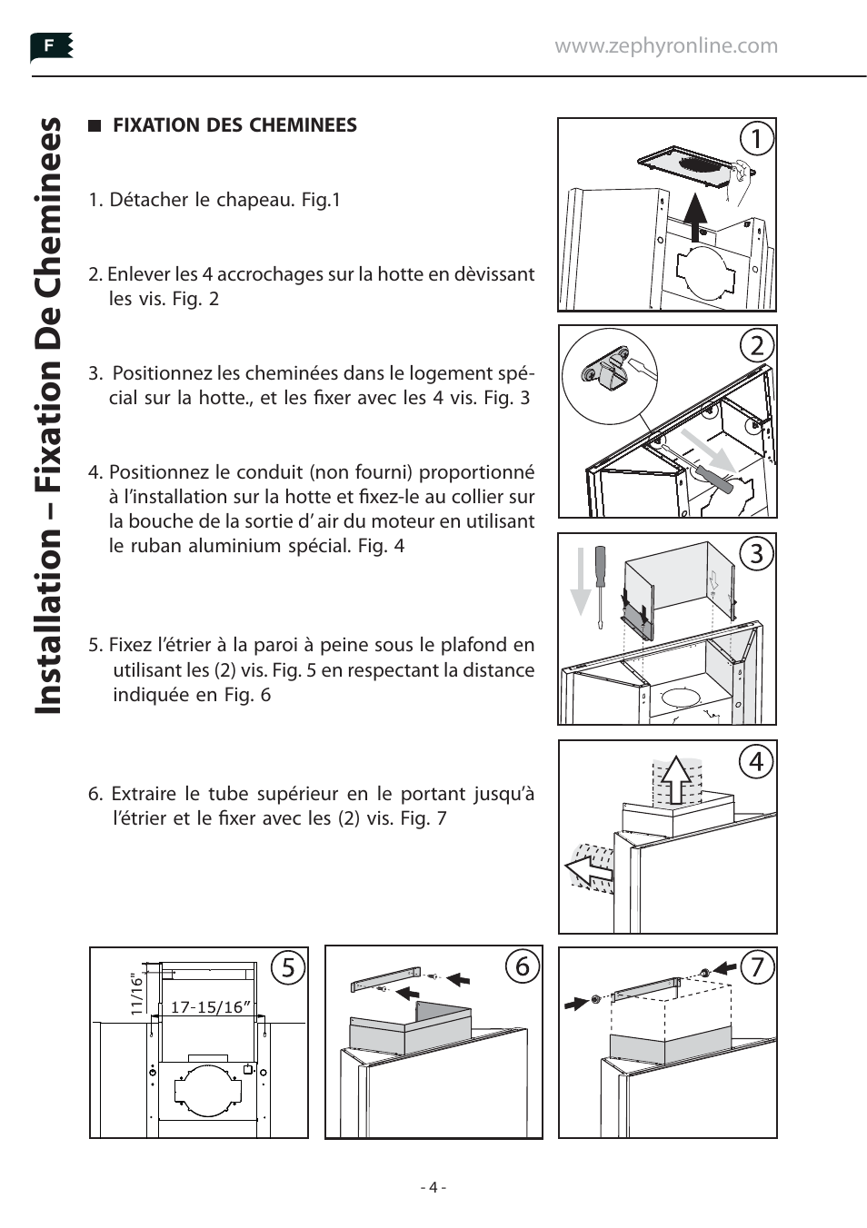 Installa tion – f ixa tion de cheminees | Zephyr Duct Cover Extension Z1C-00HZ User Manual | Page 4 / 8