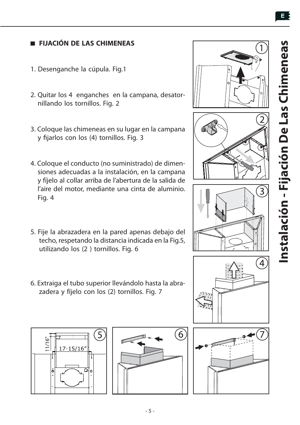 Instalación - f ijación de las chimeneas | Zephyr Duct Cover Extension Z1C-00HZ User Manual | Page 5 / 8