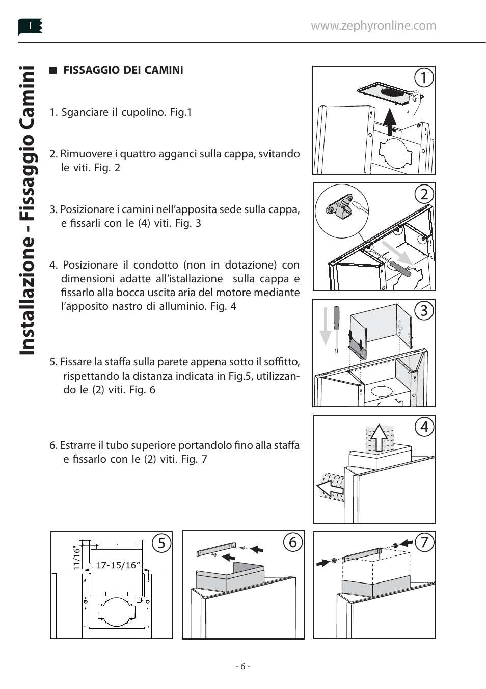 Installazione - f issaggio c amini | Zephyr Duct Cover Extension Z1C-00HZ User Manual | Page 6 / 8