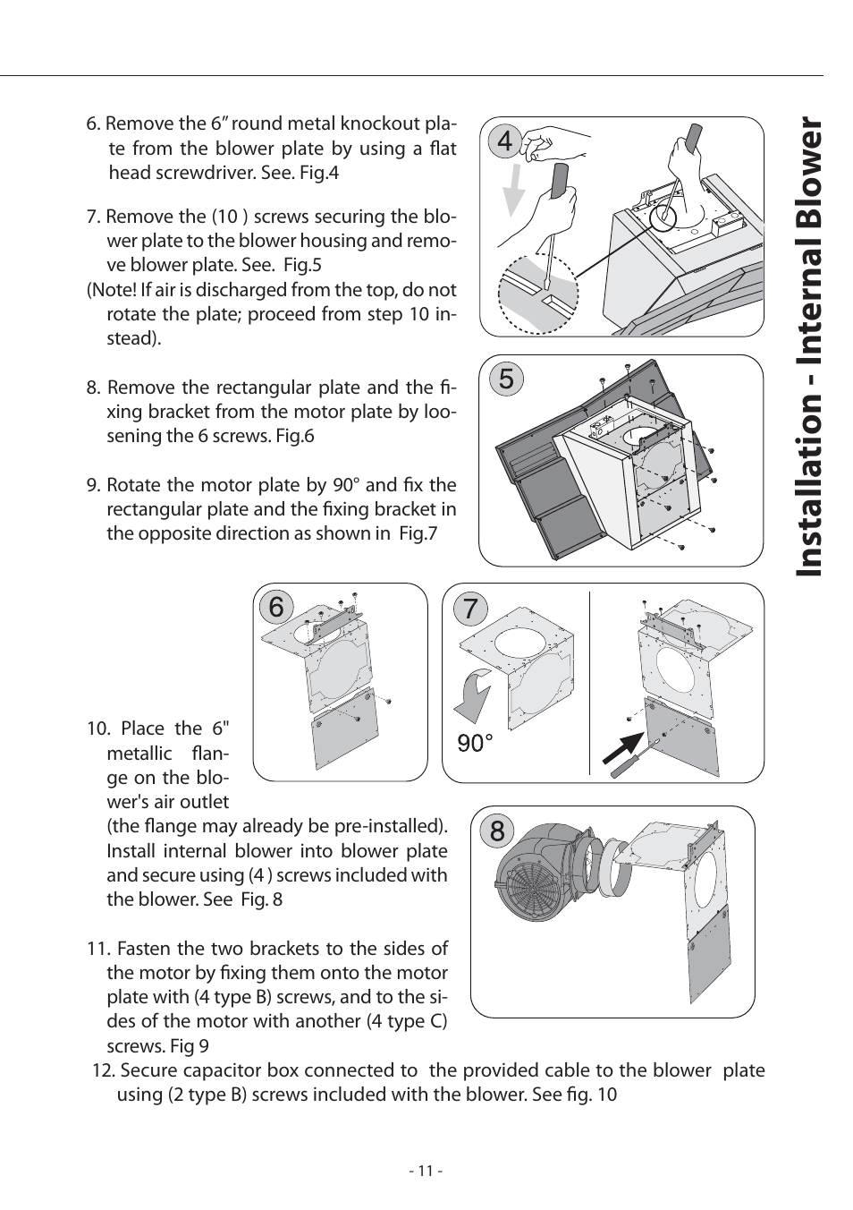 Installa tion - in ternal blo w e r | Zephyr ATI-M90ABX User Manual | Page 11 / 22