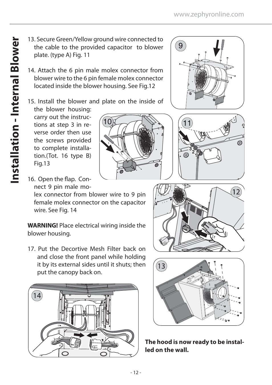 Installa tion - in ternal blo w e r | Zephyr ATI-M90ABX User Manual | Page 12 / 22