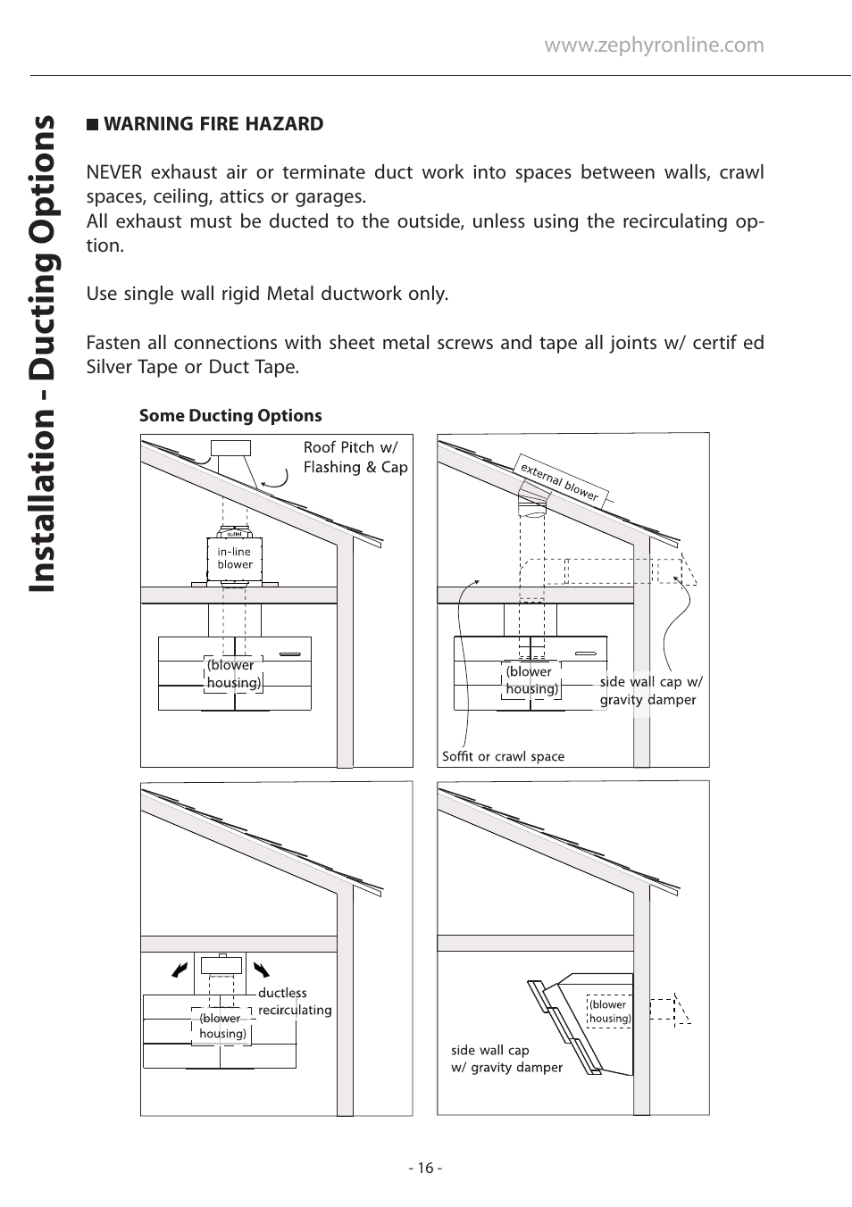 Installa tion - duc ting options | Zephyr ATI-M90ABX User Manual | Page 16 / 22
