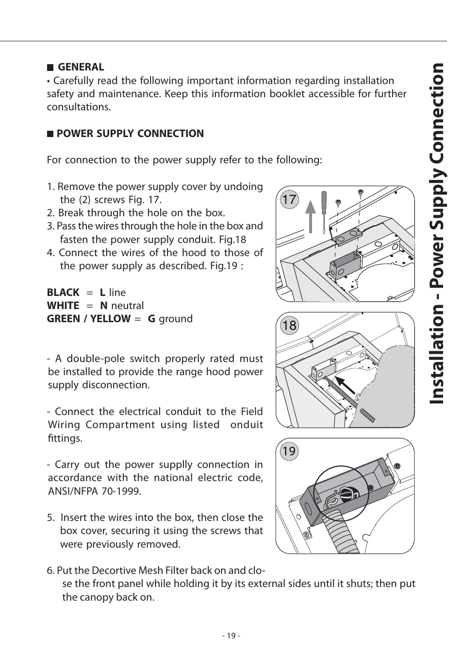 Installa tion - p o w er supply c onnec tion | Zephyr ATI-M90ABX User Manual | Page 19 / 22