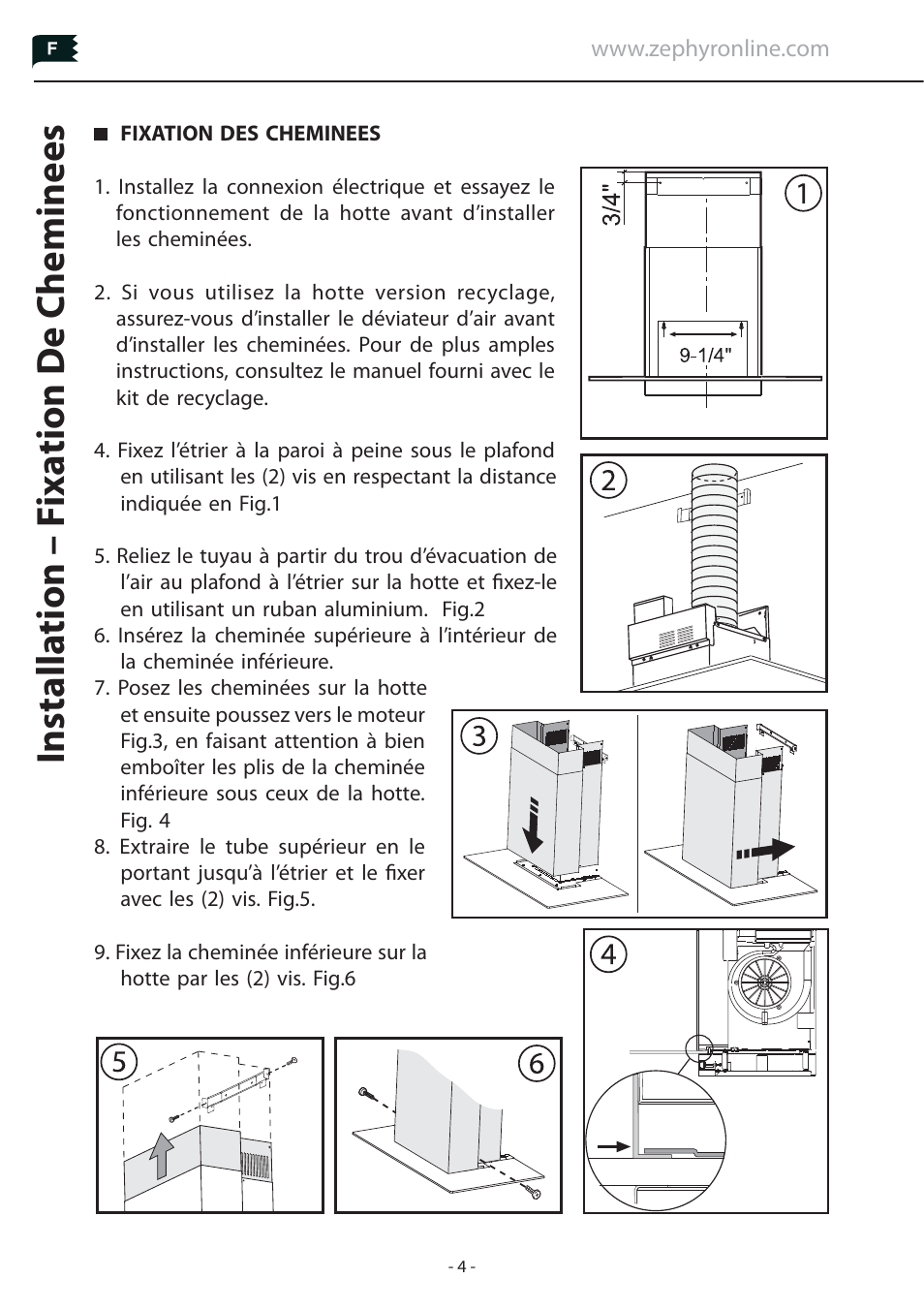 Installa tion – f ixa tion de cheminees | Zephyr Z1C-00SU User Manual | Page 4 / 8