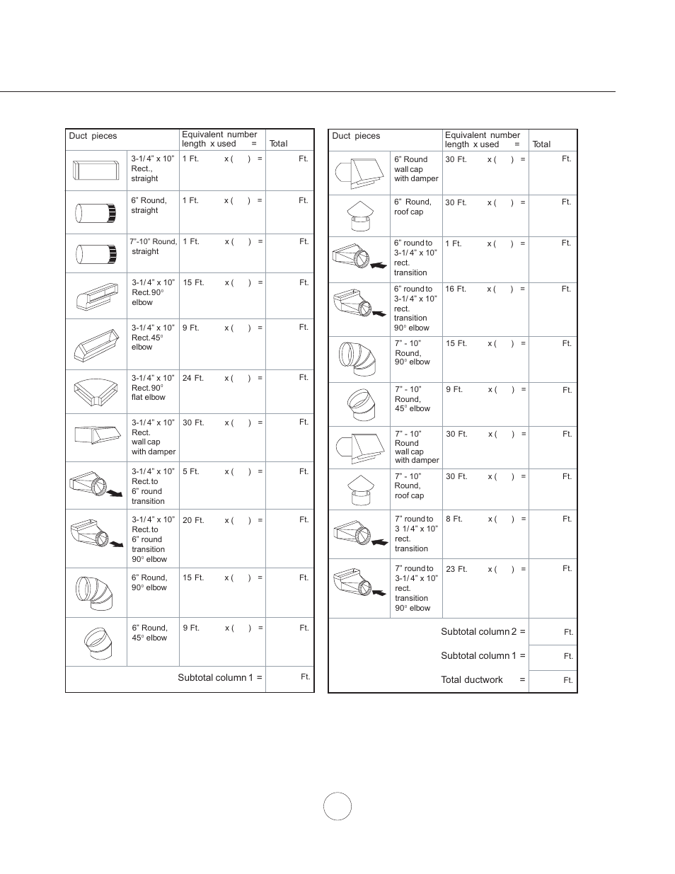 Installation – ducting calculation sheet | Zephyr Cypress AK7842ASX User Manual | Page 7 / 19