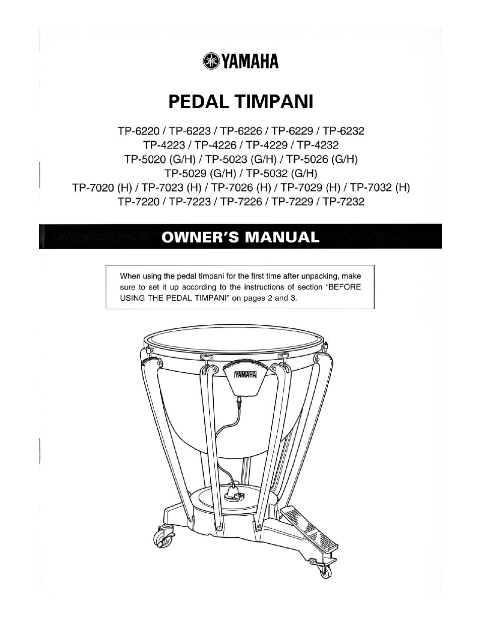 Yamaha Pedal Timpani TP-6223 User Manual | 12 pages