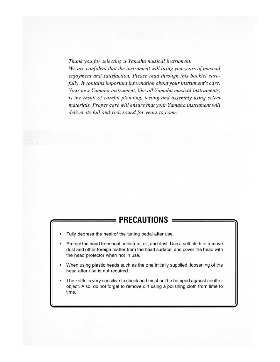 Precautions | Yamaha Pedal Timpani TP-6223 User Manual | Page 2 / 12