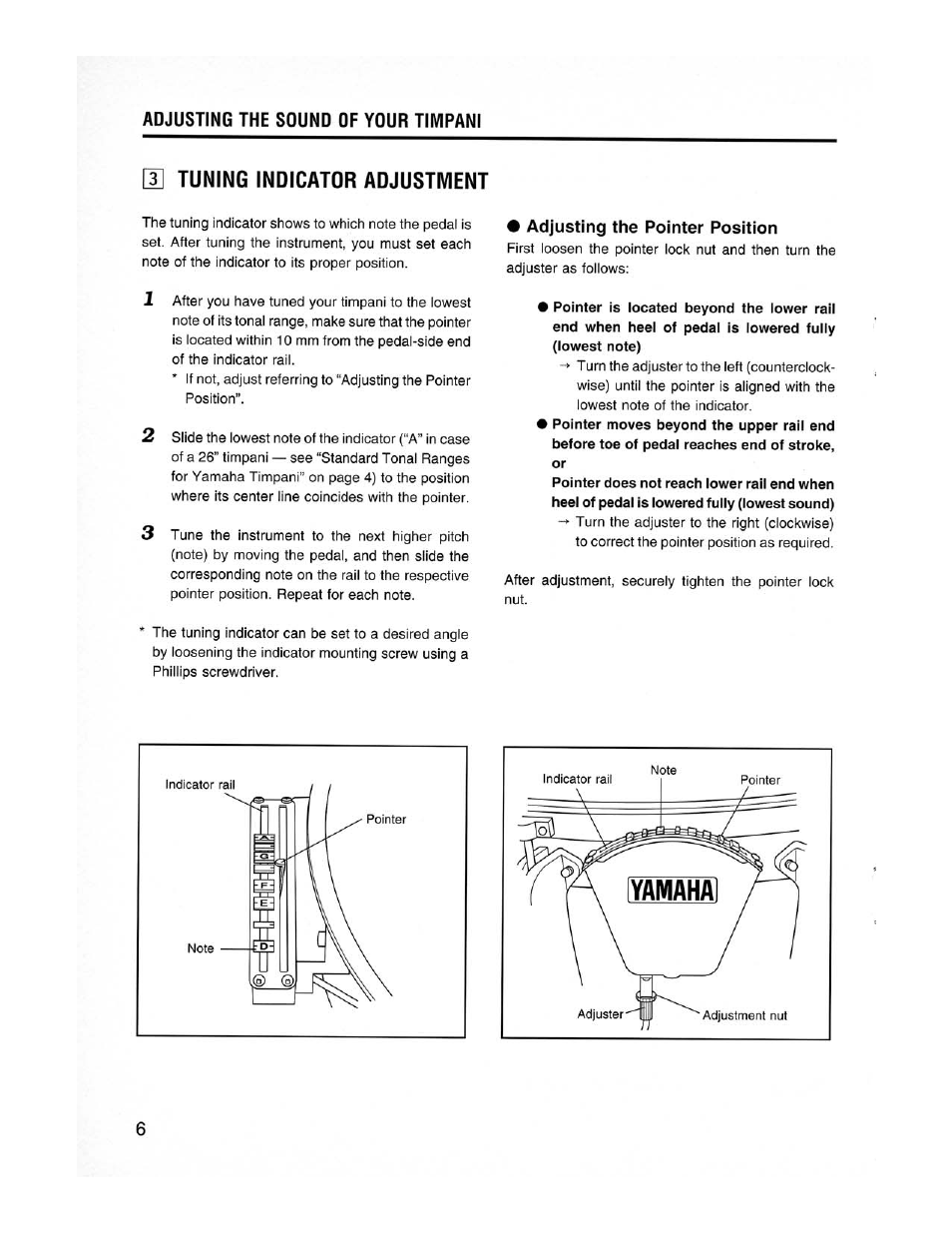 Adjusting the pointer position, Ll tuning indicator adjustment | Yamaha Pedal Timpani TP-6223 User Manual | Page 8 / 12