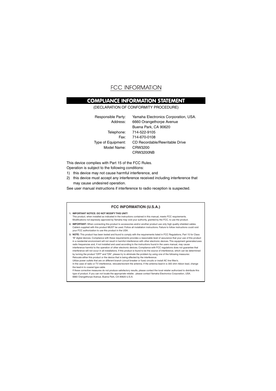 Yamaha CD Recordable/Rewritable Drive CRW3200 User Manual | Page 2 / 50