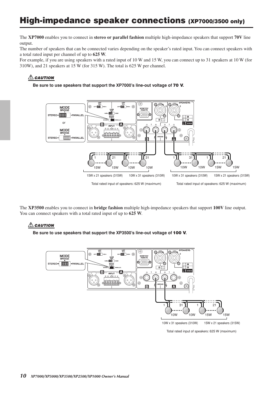 High-impedance speaker connections | Yamaha XP5000 User Manual | Page 10 / 20