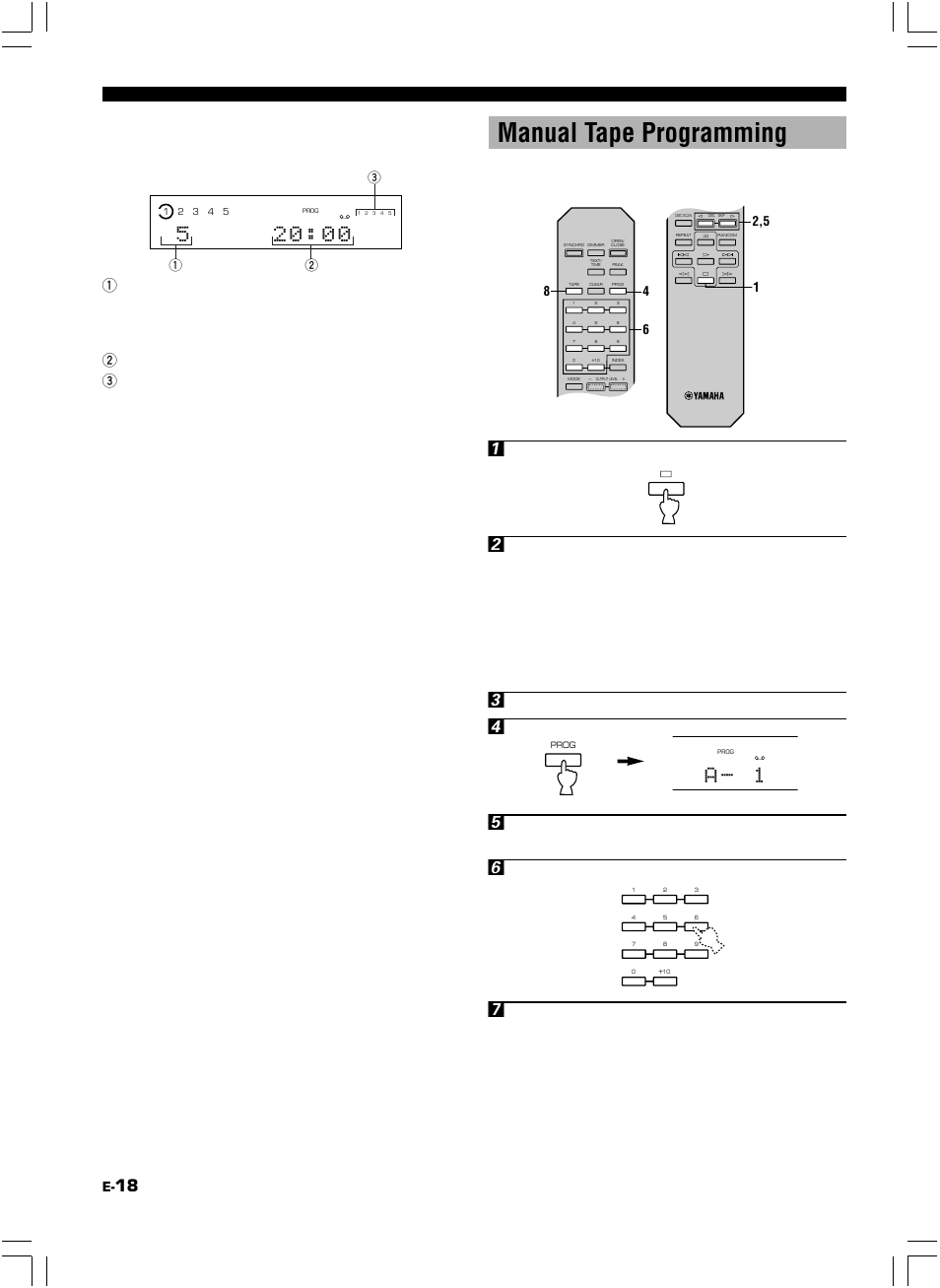 Manual tape programming, 2a - 0 1, Display information during pro- gramming | Stop the unit, Follow step 3 on page 17, Select a desired track | Yamaha 506 User Manual | Page 22 / 28