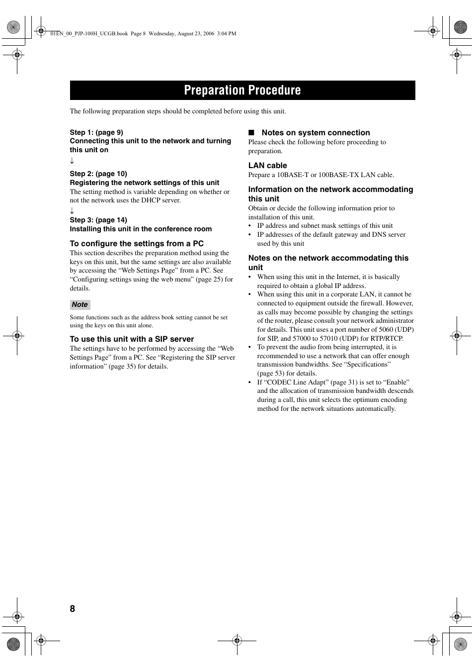 Preparation procedure | Yamaha PJP-100H User Manual | Page 12 / 59