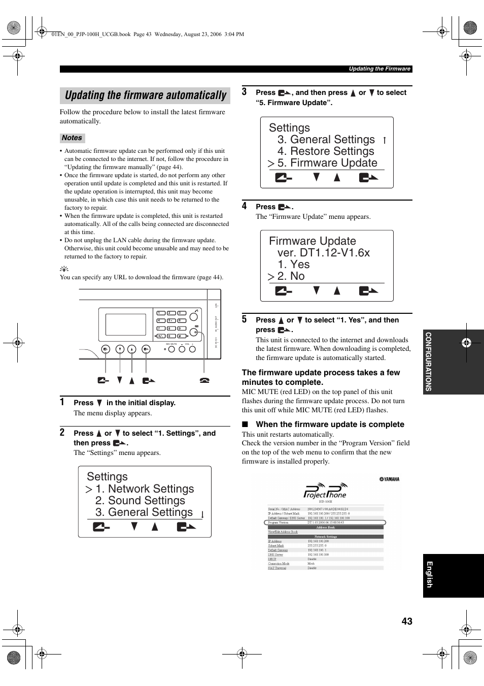 Updating the firmware automatically | Yamaha PJP-100H User Manual | Page 47 / 59