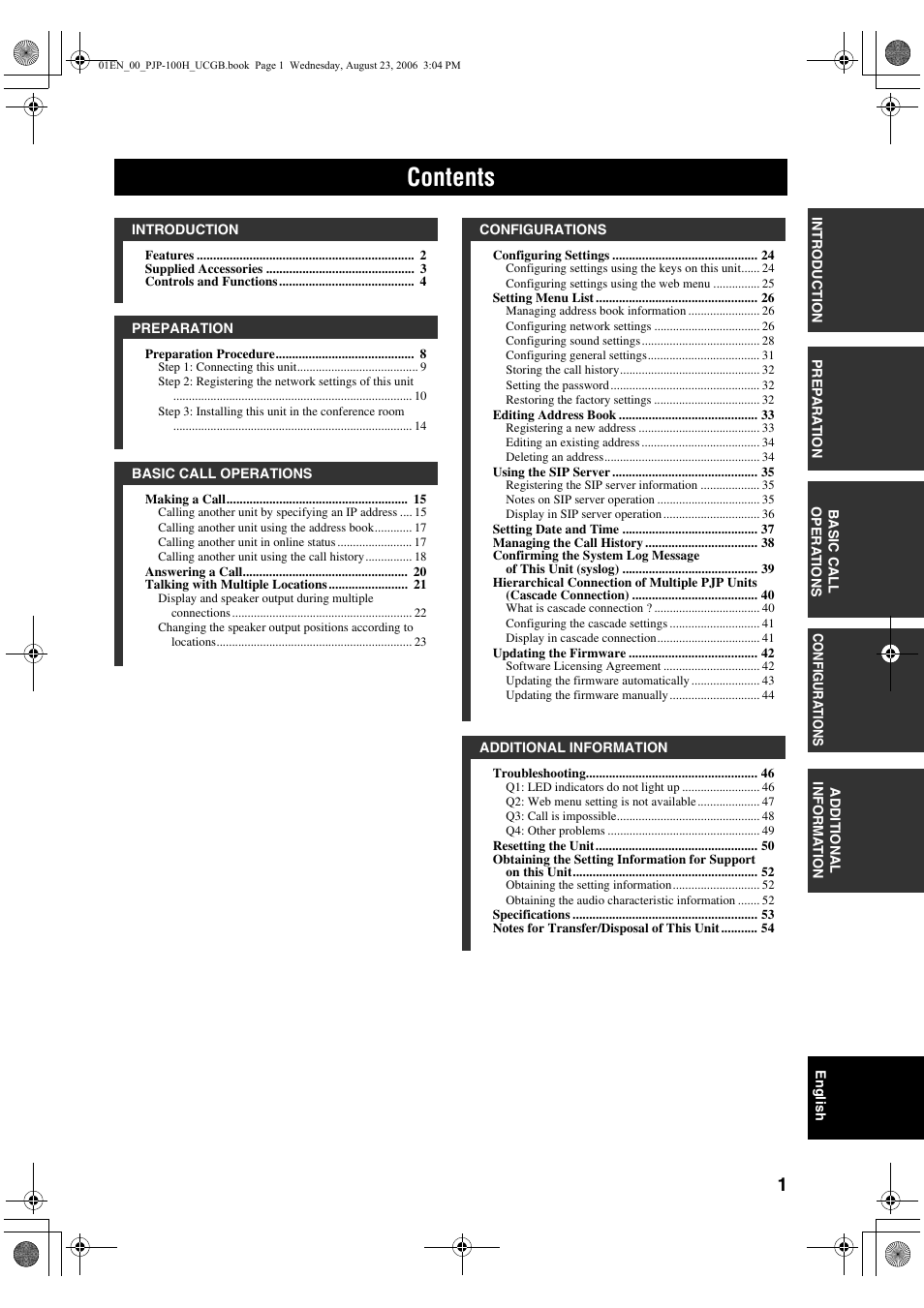 Yamaha PJP-100H User Manual | Page 5 / 59