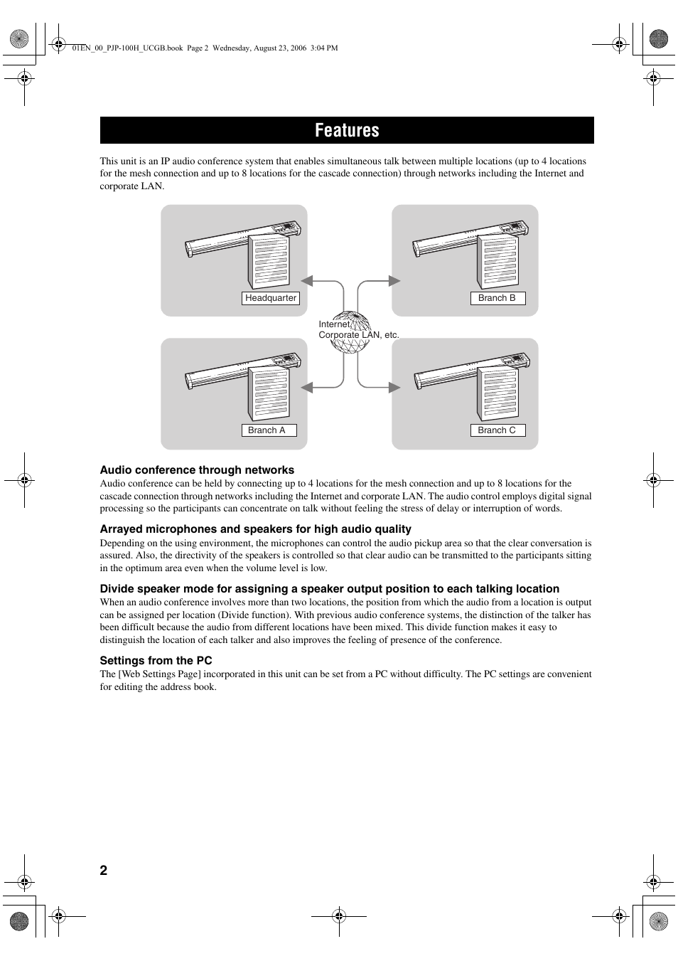 Features | Yamaha PJP-100H User Manual | Page 6 / 59
