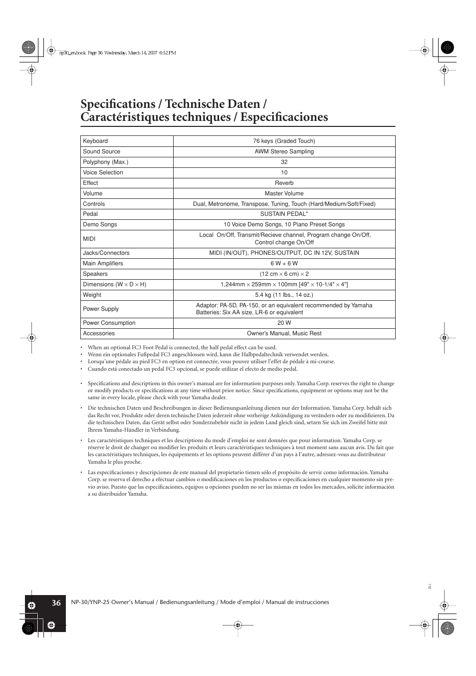 Yamaha YNP-25 User Manual | Page 35 / 37