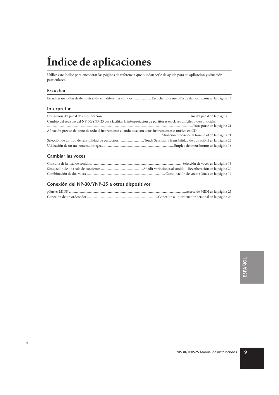 Índice de aplicaciones | Yamaha YNP-25 User Manual | Page 8 / 37