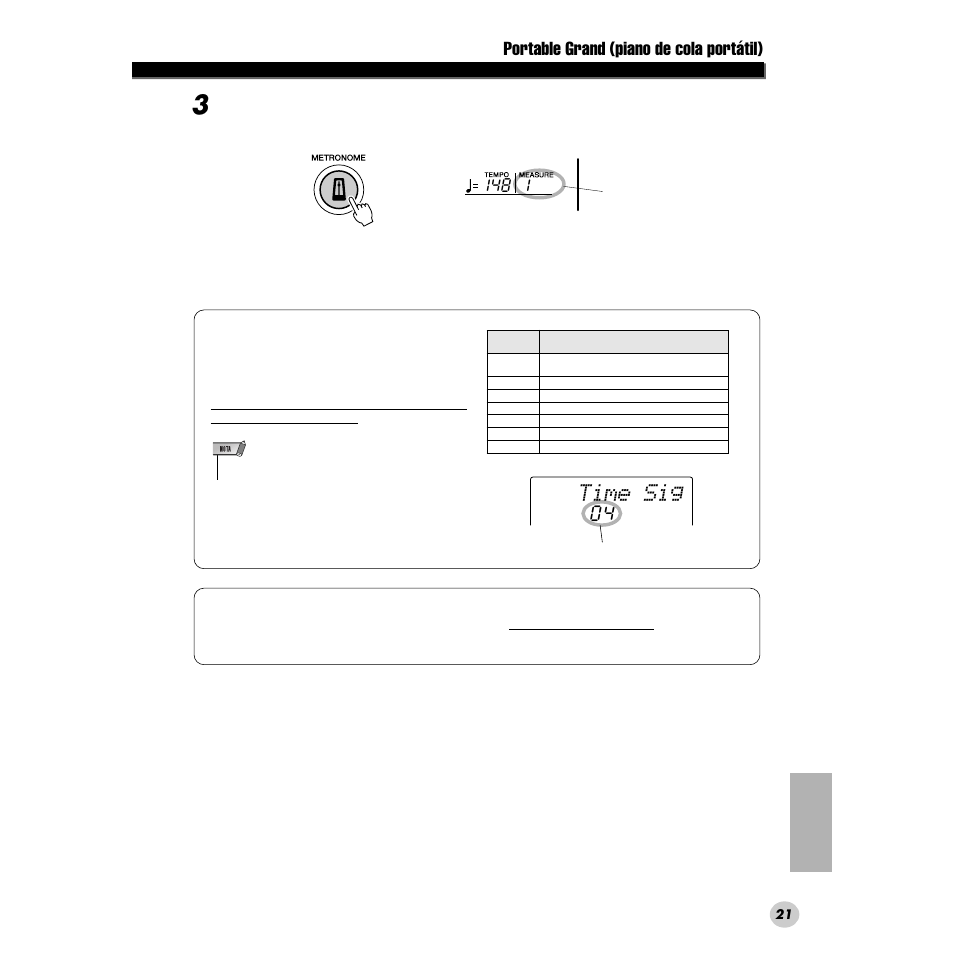 Time sig, Portable grand (piano de cola portátil) | Yamaha PORTABLE GRAND DGX-200 User Manual | Page 21 / 100